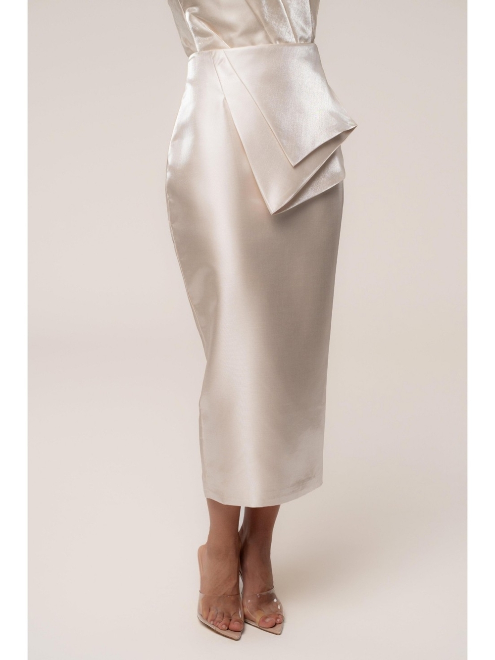 NWT JLux Liquid Organza Champagne Reception Skirt Size XS Pleated Midi Pencil